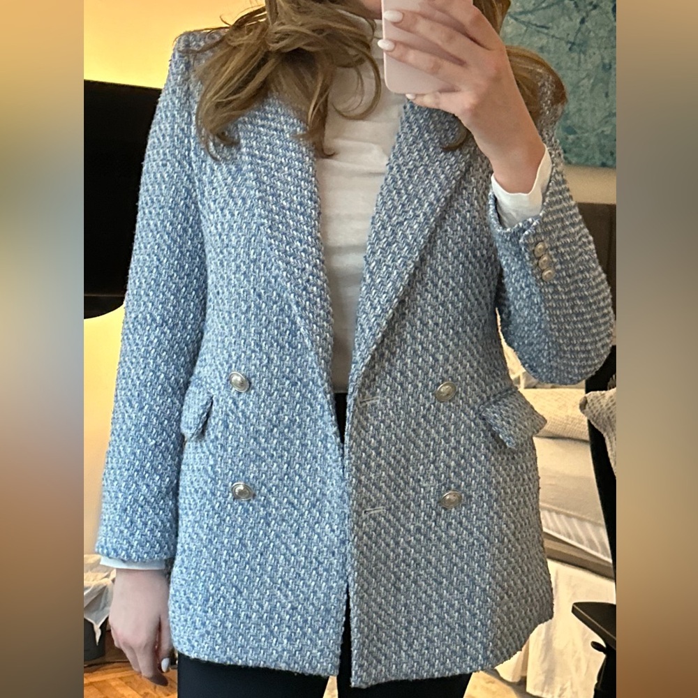 ZARA WOMEN DOUBLE BREASTED TEXTURED WEAVE JACKET BLAZER in Size Large